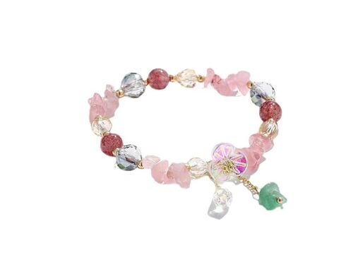 Strawberry  irregular crystal bracelet with flower