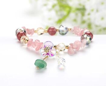 Bracelet cristal irrégulier fraise avec fleur 2