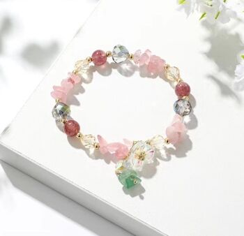 Bracelet cristal irrégulier fraise avec fleur 3