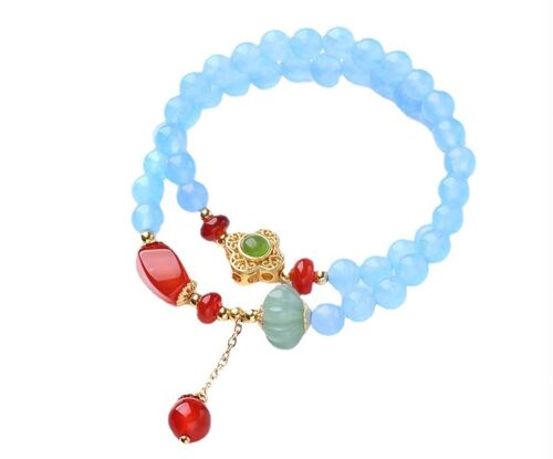 Bracciale a due anelli con acquamarina naturale e pendente in onice