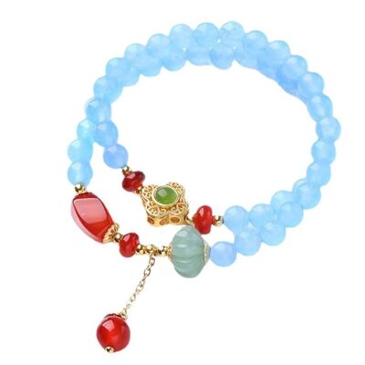 Bracciale a due anelli con acquamarin naturale e pendente in onice