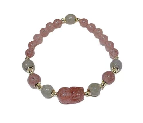 Natural Strawberry Crystal Bracelet with Pixiu to attract Lucky and love
