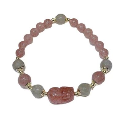 Bracciale in cristallo fragola naturale con Pixiu per attirare fortuna e amore