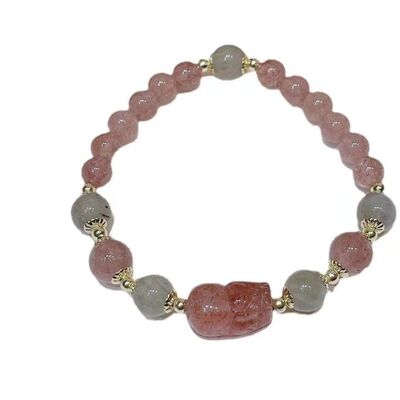 Natural Strawberry Crystal Bracelet with Pixiu to attract Lucky and love