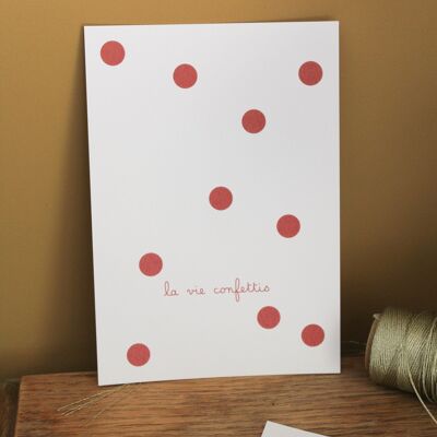 Postkarte La vie confetti Rouge