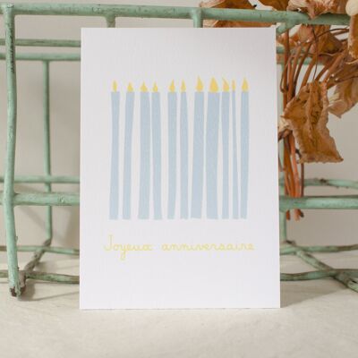 Carte postale Joyeux anniversaire bougies Bleu