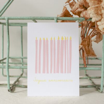 Carte postale Joyeux anniversaire bougies Rose