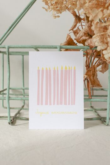 Carte postale Joyeux anniversaire bougies Rose