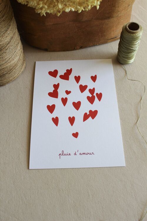 Grande carte postale Pluie d'amour Rouge