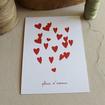 Grande carte postale Pluie d'amour Rouge