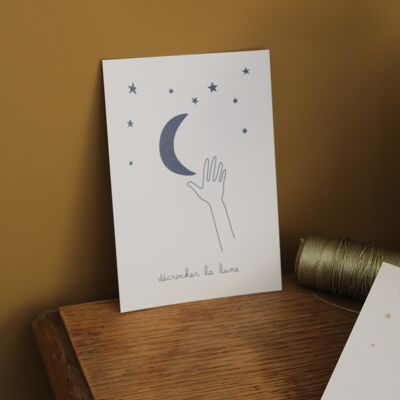 Postkarte Nimm den Mond auf Blau