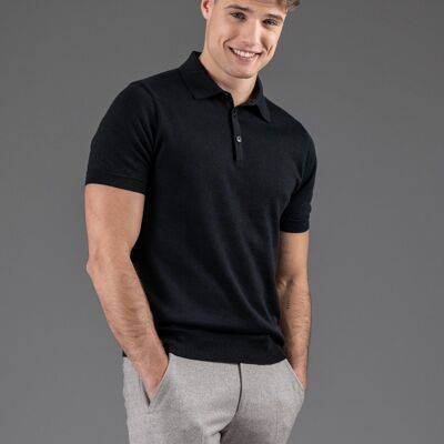 Polo opaco de manga corta en merino negro