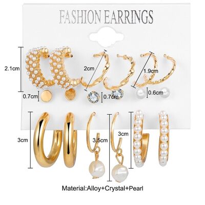 Set di orecchini da 6 pezzi con perle intarsiate