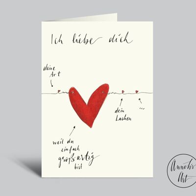 Biglietto di San Valentino | Ti amo... | Grande cuore | Carta piegata