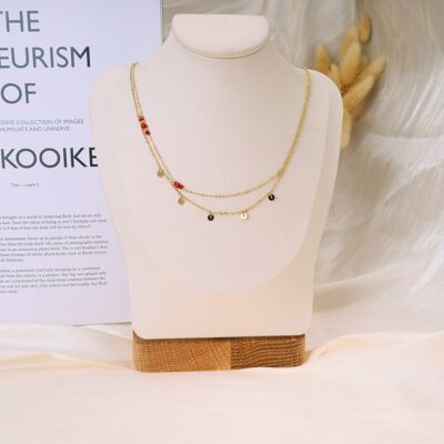 Double row necklace with red stones
