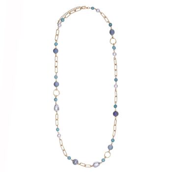 Venus Base Alliage Pierre Semi-Précieuse Cristal Nacre Long Collier DN2485D