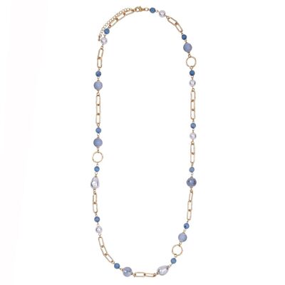 Collana lunga in madreperla di cristallo con pietre semipreziose in lega di base Venus DN2485M