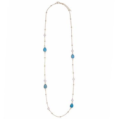 Collana lunga di perle d'acqua dolce con pietre semipreziose in lega di base Venus DN2490M