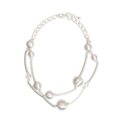Zaha Matt Silver Crystal and Faux Pearls Necklace DN1714S