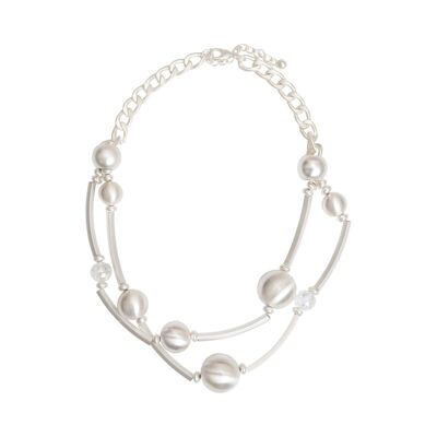 Collar Zaha Plata Mate Cristal y Perlas DN1714S