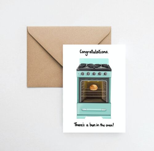 Bun in oven - new baby/baby shower A6 greeting card