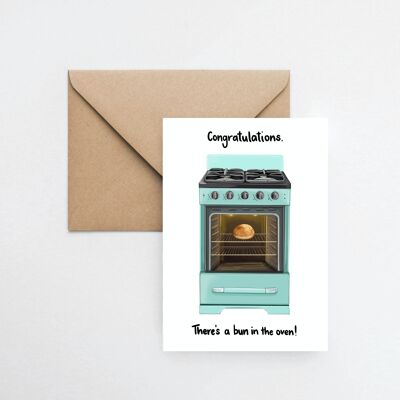 Bun in oven - new baby/baby shower A6 greeting card