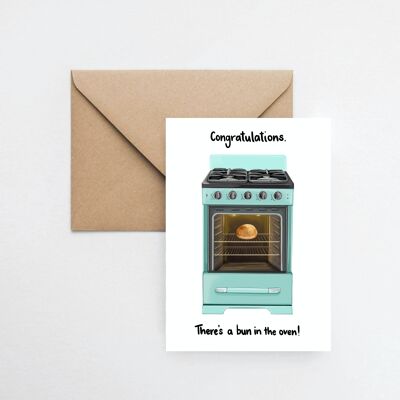 Bun in oven - new baby/baby shower A6 greeting card