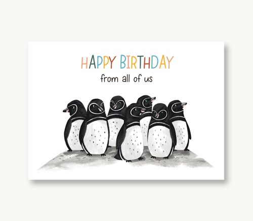 Postkarte Happy Birthday - Pinguine