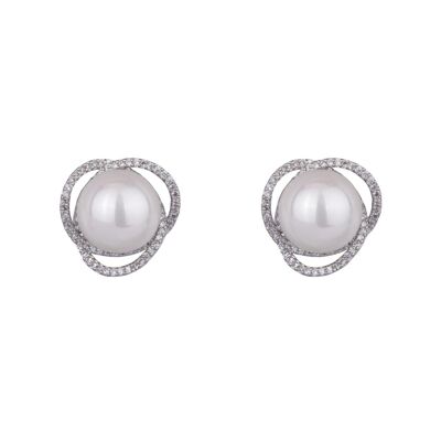 Audrey Base Alloy Faux Pearls Cubic Zirconia Stud Earrings DE0422R