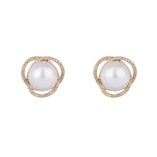 Audrey Faux Pearls Cubic Zirconia Stud Earrings DE0422K