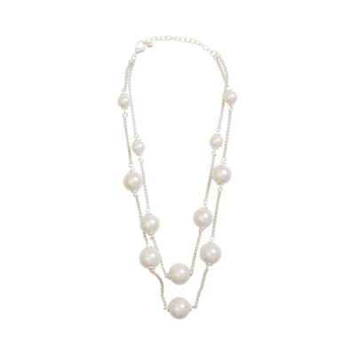 Audrey Matt Silver Cream Faux Pearls Multi Row Necklace