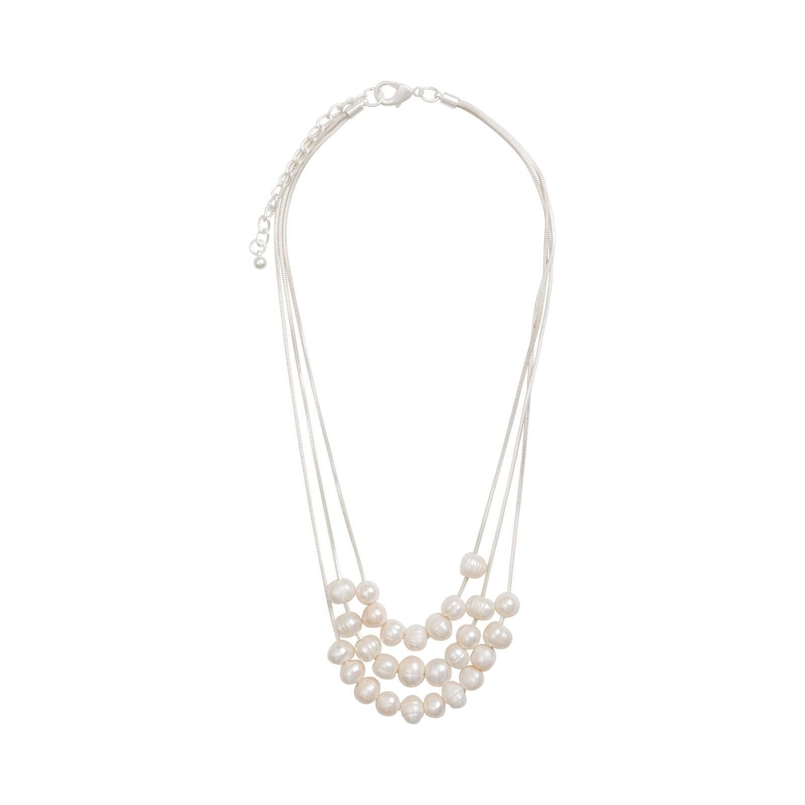 Audrey Matt Silver Cream Fresh Water Pearls Multi Row Necklace