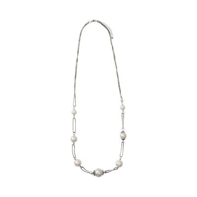 Audrey Rhodium Silver Cream Faux Pearls Necklace DN1721S