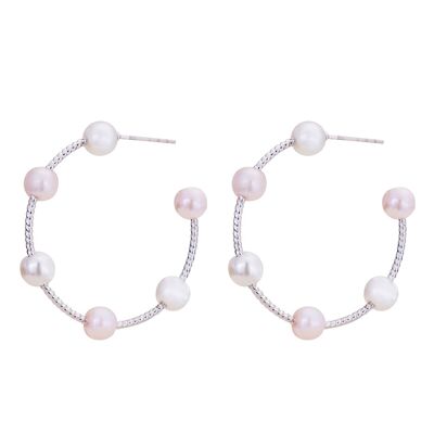 Audrey Rhodium Silver Cream Faux Pearls Post Earrings DE0966R