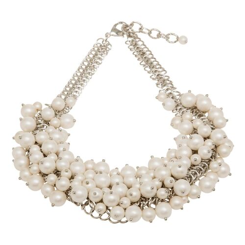 Audrey Silver and White Faux Pearls Statement Necklace DN0973S