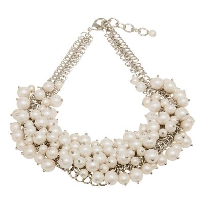 Collar Llamativo Audrey de Plata y Perlas de Imitación Blancas DN0973S