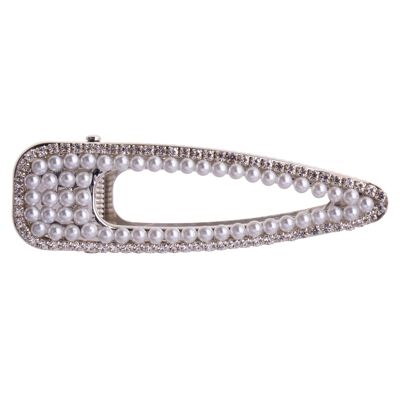 Audrey Silver Clear White Crystal Faux Pearls Clip classique Accessoires pour cheveux DH0008S