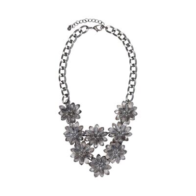 Cora Gun collar corto floral vintage de cristal ahumado y negro DN1603A