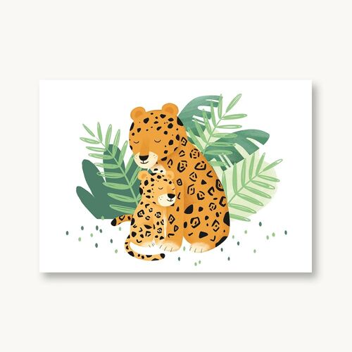 Postkarte Jaguar mit Kind