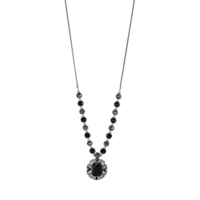Edith Gun Black and Black Crystal Vintage Long Necklace DN1574S