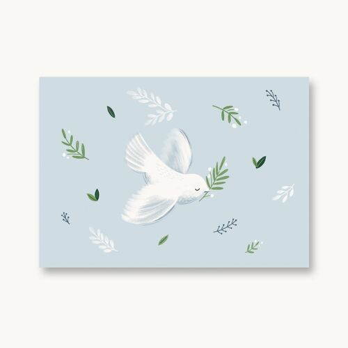 Postkarte Taube - blau Blüten