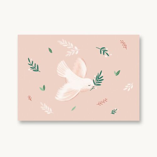 Postkarte Taube - rosa Blüten