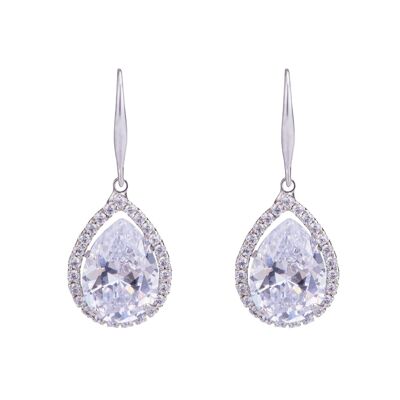 Elizabeth Rhodium Silver Clear Crystal Hook Earrings DE0984R