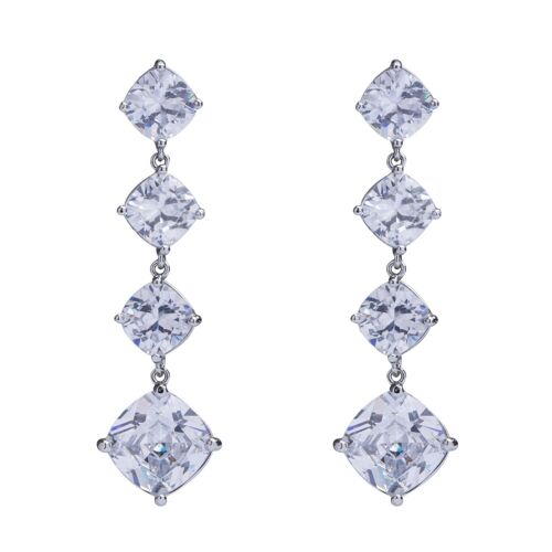 Elizabeth Rhodium Silver Clear Crystal Post Earrings. DE0977R