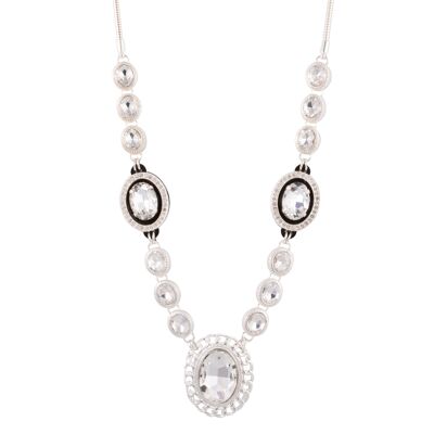Elizabeth Silver and Clear Crystal Contemporary Long Necklace DN1647S
