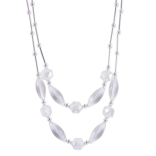 Elizabeth Silver and Cut Glass Multi Row Short Necklace DN2117S