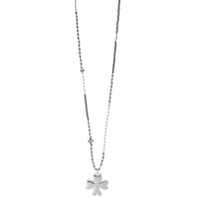 Gaia Silberne und graue Halbedelstein-Kristall-Natur-lange Halskette DN1580S