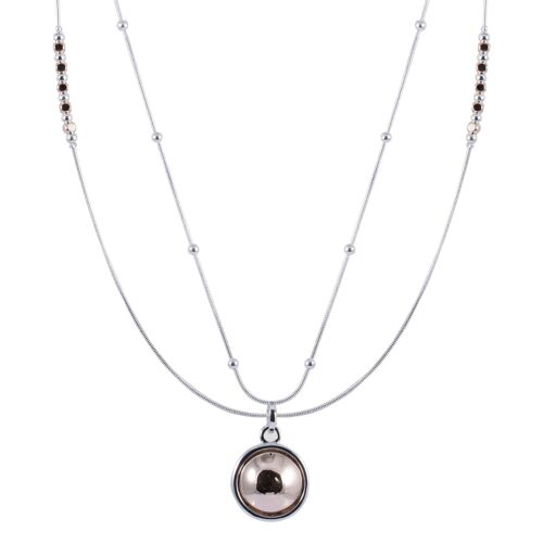 Geo Rhodium Silver and Rose Gold Multi Row Necklace DN2061A