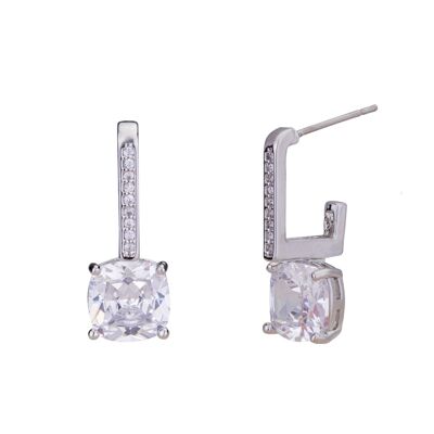 Geo Rhodium Silver Clear Crystal Post Earrings DE0976R