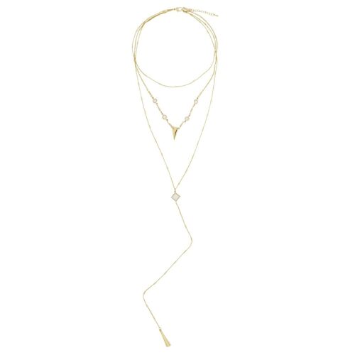Glasto Gold and Crystal Contemporary Multi Row Boho Long Necklace DN1231G